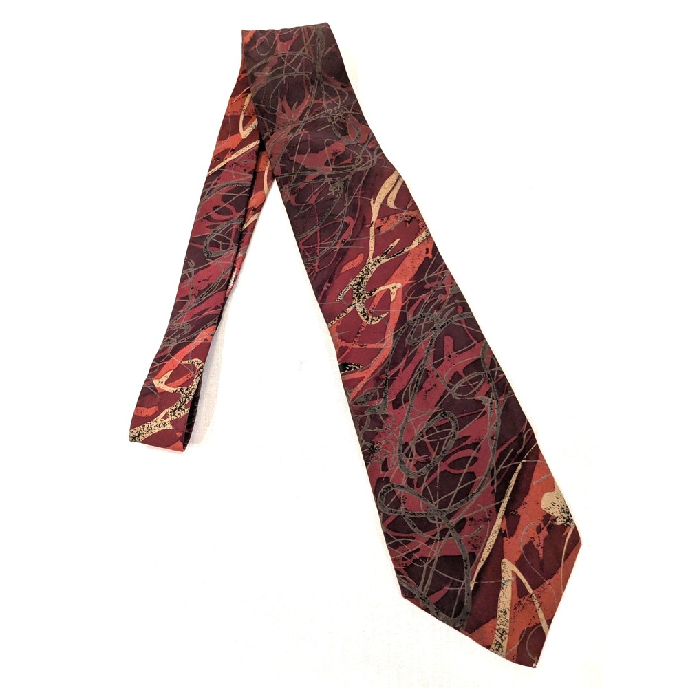 Briar Tie Mens Abstract Red Brown Olive 100 Percent Silk Necktie Imported Fabric